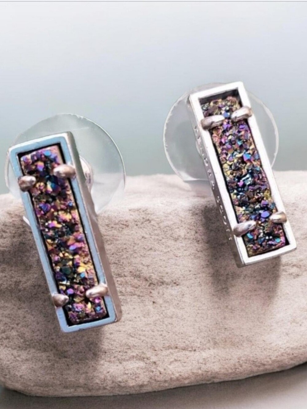 Silver Tone Multi Color Bar Earrings